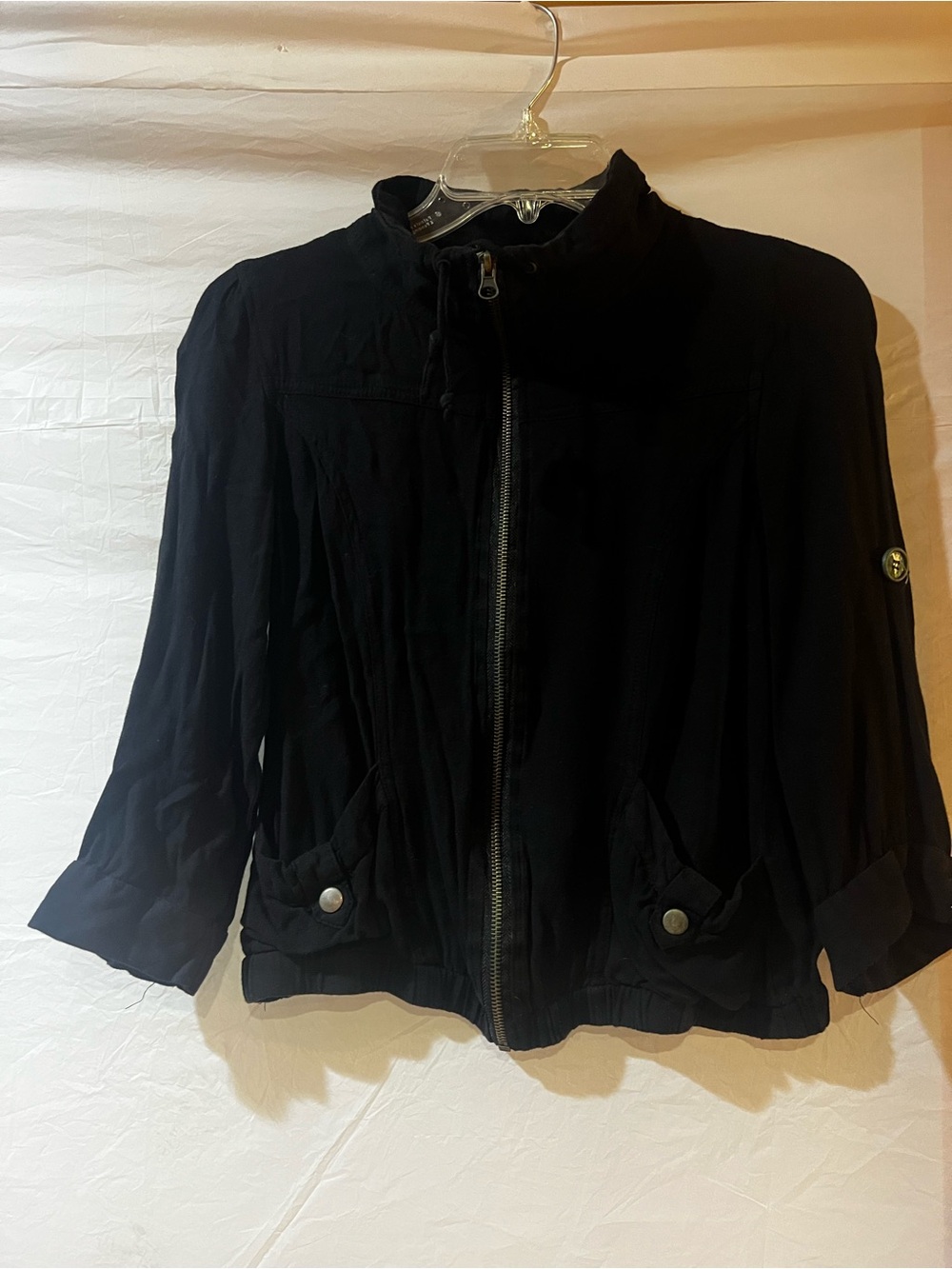 mine Black Zip-Front Bomber Jacket Medium